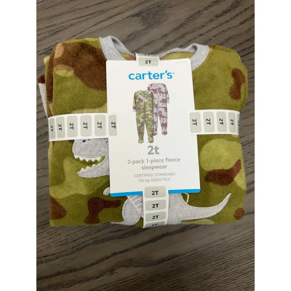 Carter’s 2-Pack Fleece Footed Sleepers Dinosaur 2T NWT
